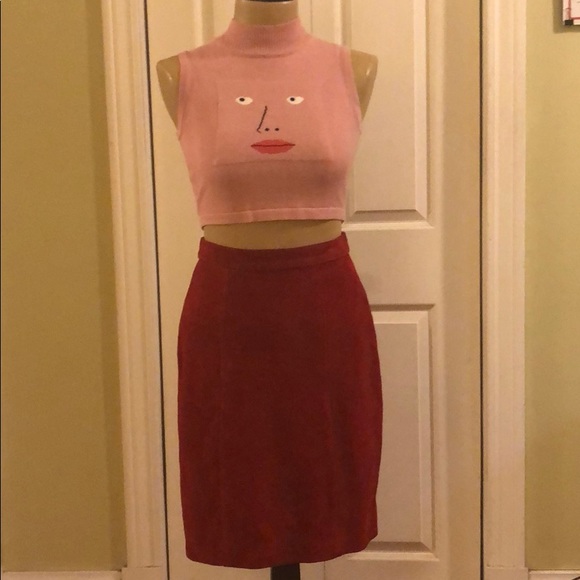 Vintage Red Suede Midi Skirt - Picture 3 of 9